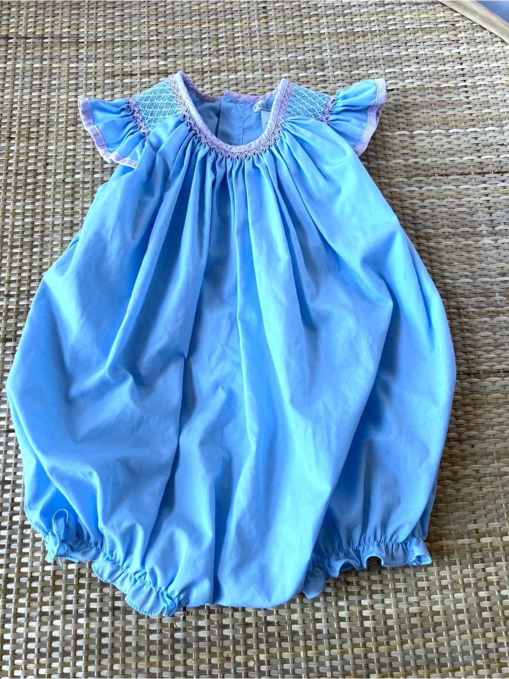 Petit Ami Smocked French Bubble Romper Baby Blue Pink cotton bl flutter Sl 24 mo